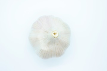 Garlic head located on a white background