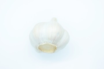 Garlic head located on a white background