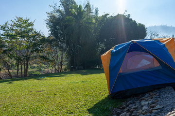 Camping in nature With a stream in front