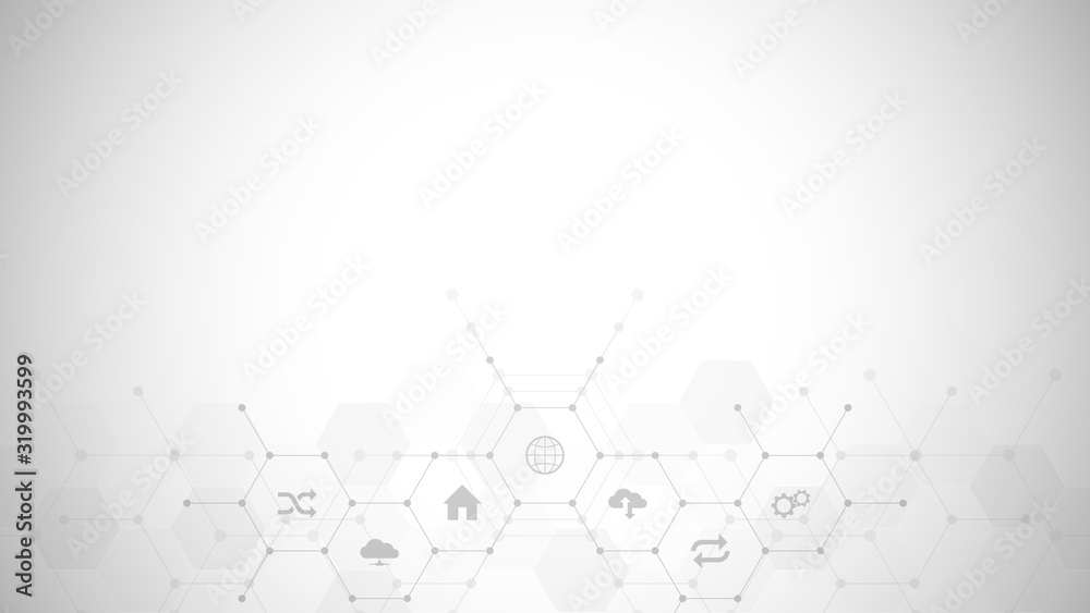 Poster technology background with flat icons and symbols. concept and idea for internet of things, communic