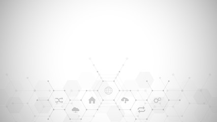 Technology background with flat icons and symbols. Concept and idea for internet of things, communication, network, innovation technology, system integration. Vector illustration.