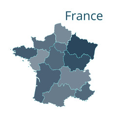 Map of the France. Vector image of a global map in the form of regions in France. Easy to edit