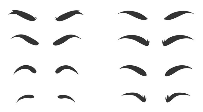 Eyebrows shapes Set. Eyebrow shapes. Various types of eyebrows. Makeup tips. Eyebrow shaping for women. Classic type and different thickness of brows.