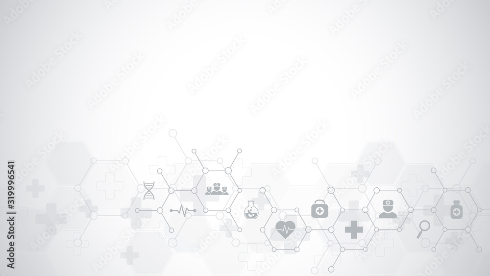 Aufkleber abstract medical background with flat icons and symbols. template design with concept and idea for h