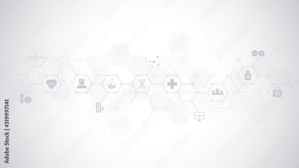 Aufkleber abstract medical background with flat icons and symbols. template design with concept and idea for h