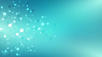 Abstract background of molecular structures. Molecules or DNA strand, genetic engineering, neural network, innovation technology, scientific research. Technological, science and medicine concept.