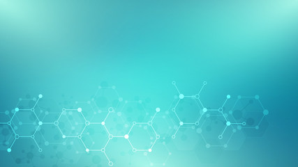 Abstract background of molecules. Molecular structures or chemical engineering, genetic research, innovation technology. Scientific, technical or medical concept.