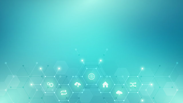 Technology background with flat icons and symbols. Concept and idea for internet of things, communication, network, innovation technology, system integration.