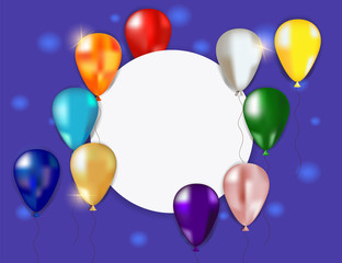 Frame with colorful balloons. Can be used to create birthday and Valentine's Day cards. To create banners, invitations and flyers. Place for text.