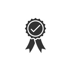 Winner with check mark icon in flat style. Rosette award vector illustration on white isolated background. Medal business concept.