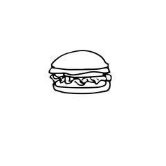 Vector doodle line illustration of a cheeseburger with tomato
