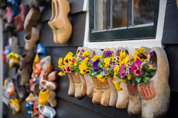 Fototapeta premium Dutch clogs or wooden shoes, decorated North Holland