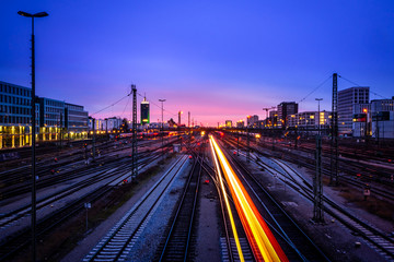Fototapeta na wymiar 2020-01-01 Donnersberger Brücke, Munich, Germany, Railroad at Sunset