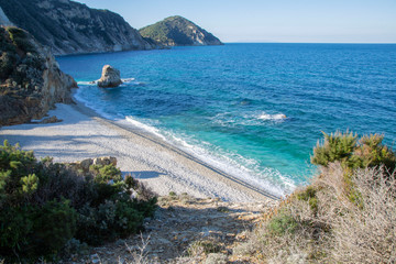 Spiaggia La Sorgente Sansone in inverno. Isola d'Elba, Toscana, Italia