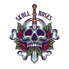 Skull Roses Vector Illustration