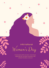 8 march, woman's day, womens day background, women's day banners, womens day flyer, womens day design, womens day with flowers on red background, Copy space text area, vector illustration.