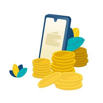 Money wallet smartphone conis illustration