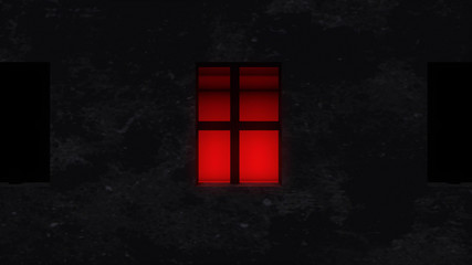 Large red window in ghetto district house