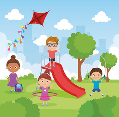Obraz na płótnie Canvas little group children playing in park landscape