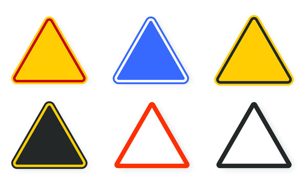 Warning attention triangle  sign icon shape set. Vector illustration image. Isolated on white background. Danger, prohibited caution logo symbol silhouette collection.