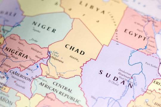 Ivanovsk, Russia - November 24, 2018: Chad on the map of the world.