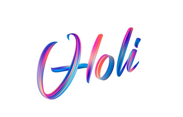 Handwritten calligraphic brush stroke colorful paint lettering of Holi