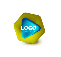 Play, arrow or download button icon, minimal design business logo template. 3d geometric bold in relief style with color blend steps effect. Vector Illustration For Wallpaper, Banner, Background, Card