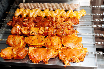 Marinated meat for cooking on fire.