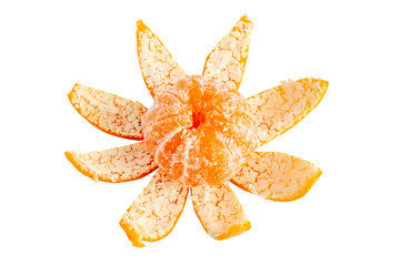 Fototapeta na wymiar Peeled mandarin orange isolated on white background