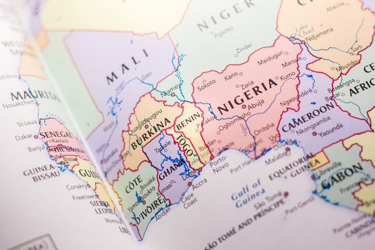 Ivanovsk, Russia - November 24, 2018: Benin on the map of the world.
