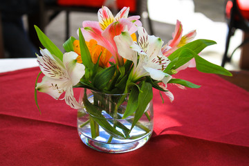 decor of tables flowers grass table food  cafe interiors