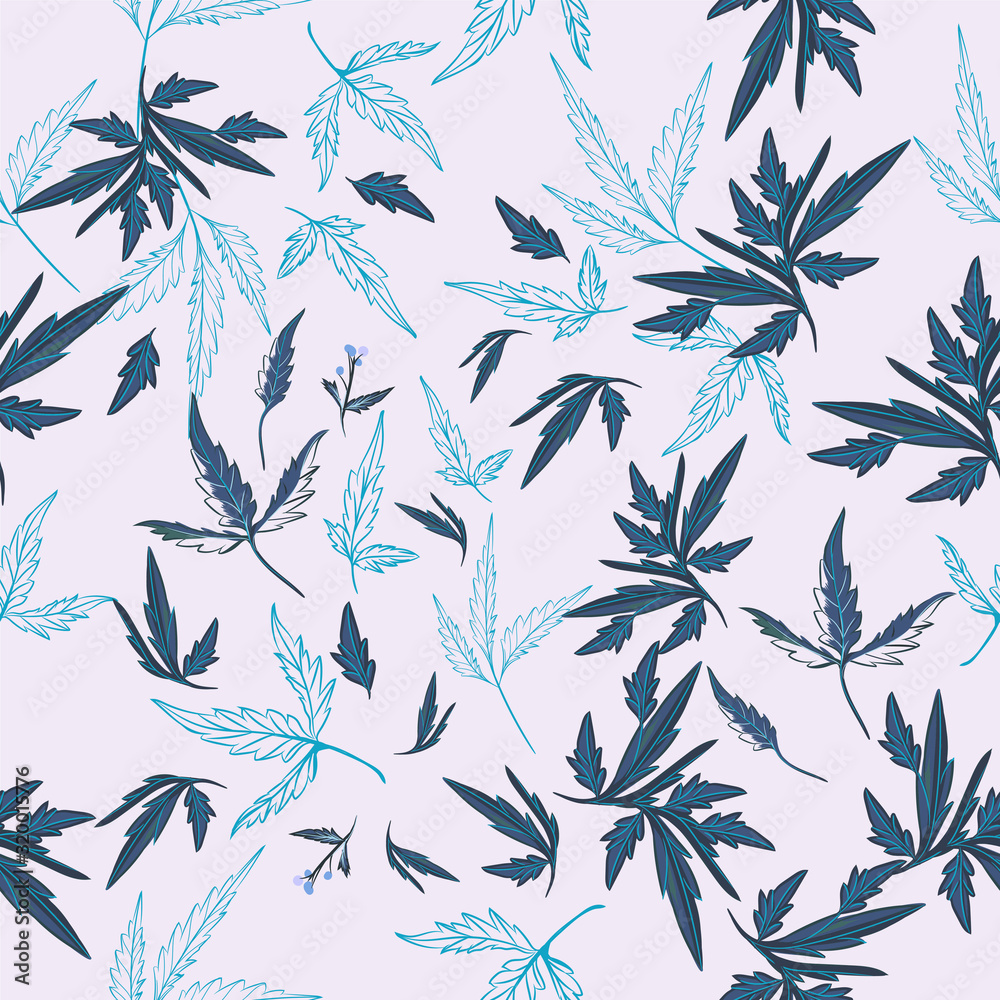 Poster floral rustic vector pattern with leaves and plants in blue color