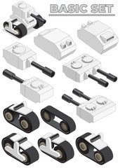 Constructor for creating a combat vehicle. Basic set. Isometric. Isolated on white background. Vector illustration. © caryblade