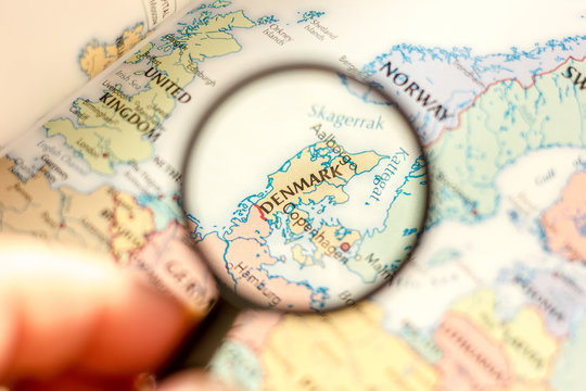Ivanovsk, Russia - November 24, 2018: Denmark on the map of the world.