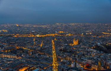 Panoramic aerial view over Paris city from Montparnasse tower