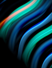 Silk smooth lines on black, liquid fluid color waves. Vector Illustration