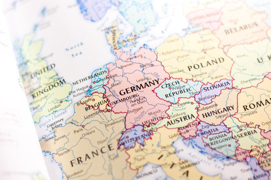 Ivanovsk, Russia - November 24, 2018: Germany on the map of the world.
