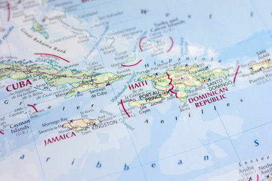 Ivanovsk, Russia - November 24, 2018: Haiti on the map of the world.