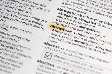 The word or phrase Abrupt in a dictionary.