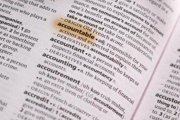 The word or phrase Accountable in a dictionary. - 320017999