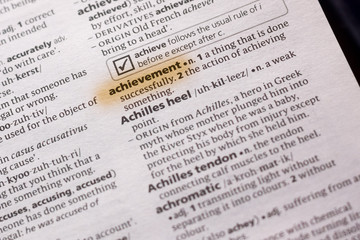 The word or phrase Achievement in a dictionary.