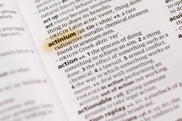 The word or phrase Actinium in a dictionary.