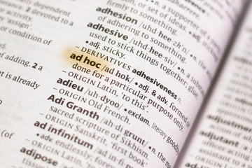 The word or phrase Ad Hoc in a dictionary.