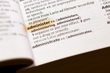The word or phrase Administer in a dictionary.