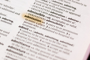 The word or phrase Admission in a dictionary.