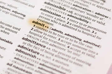 The word or phrase Admit in a dictionary.