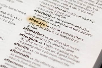 The word or phrase Aftercare in a dictionary.