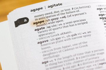 The word or phrase Agape in a dictionary.