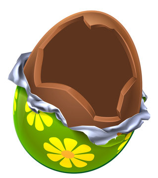 An Illustration Of A Cartoon Broken Open Chocolate Easter Egg