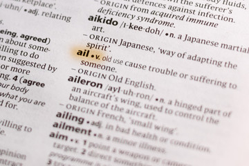 The word or phrase Ail in a dictionary.